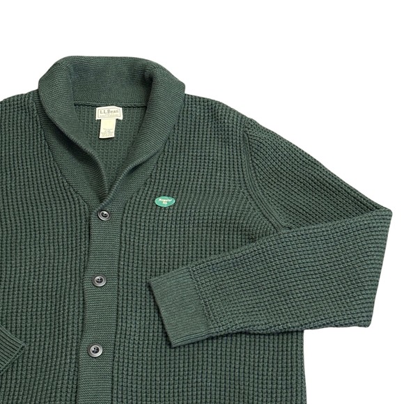 NWOT LL Bean Organic Cotton Waffle Knit Cardigan Shawl Neck Sweater. Sz XL Green - Picture 2 of 14